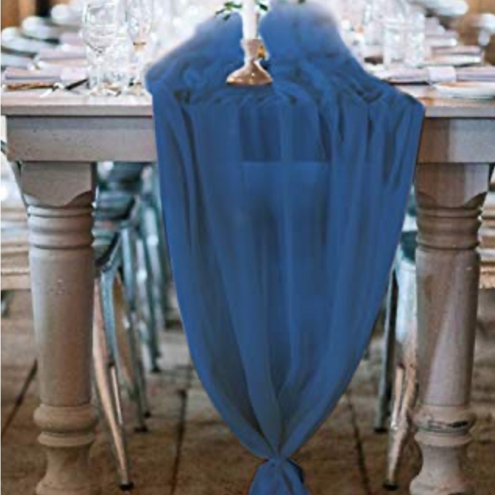 Set of 2 Elegant Blue Chiffon Table Runners